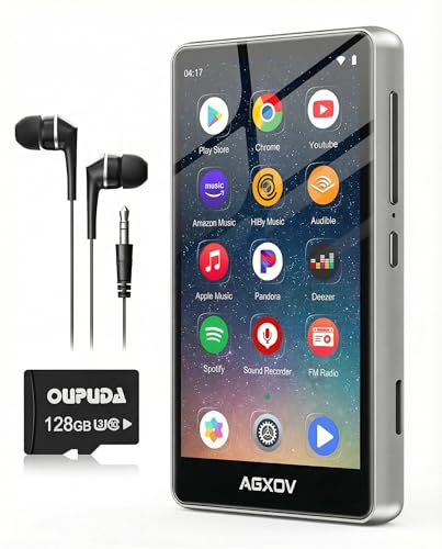 AGXOV 144GB MP3 Player Spotify mit Bluetooth & WLAN, 4,02 Zoll Touchscreen Musik Player mit Integriertem Spotify, Amazon Music, Deezer, FM-Radio, Sprachrecorder, Schwarz