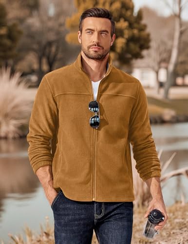 Image of COOFANDY Mens Polar Fleece Jacket Lightweight Full Zip Jackets Outdoor Coat