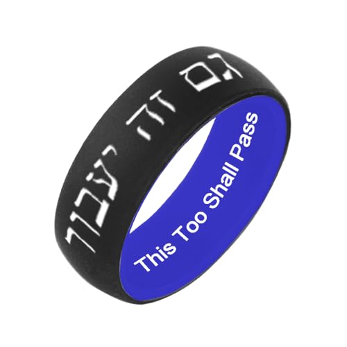 This Too Shall Pass Hebrew Silicone Ring - Comfort Fit, Inspirational Jewelry Waterproof Motivational, Religious, Trendy Ring for Men & Women,US Sizes 6-14