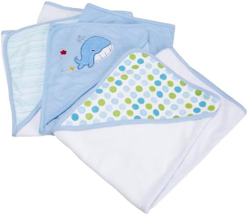 Spasilk Hooded Towel Set for Newborn Boys and Girls, Soft Terry Baby Towels, Baby Bath Essentials, Ideal, Blue Whale, Pack of 3