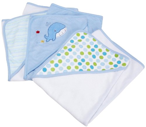 Image of Spasilk Hooded Towel Set for Newborn Boys and Girls, Soft Terry Baby Towels, Baby Bath Essentials, Ideal, Blue Whale, Pack of 3
