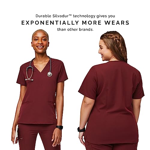 FIGS Casma Three-Pocket Scrub Top for Women – Burgundy, XS