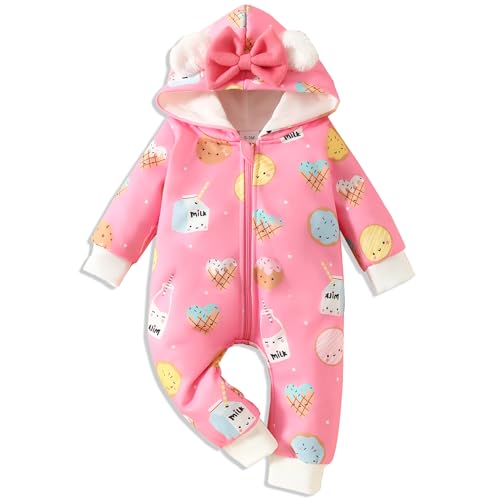 Image of AMAWMW Newborn Baby Girl Winter Outfit Hooded Jumpsuit Infant One Piece Romper Baby Warm Snowsuit Clothes Gifts Set