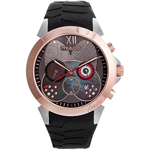 MULCO Watches for Women - Lush, Silver Stainless Steel Case with Wrist Silicone Band, Quartz Multifunctional Movement, Large Face Analog Display with Mother of Pearl and Rose Gold Diamonds, Waterproof Cover