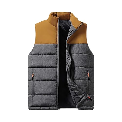 Mashaouyo Chaleco acolchado casual para hombre, con cremallera, cuello alto, manga larga, chaleco cálido para invierno, marrón, 4XL