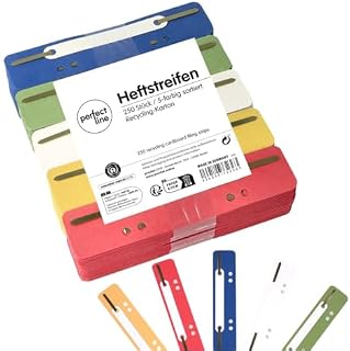 perfect line 250 Recycling Heft-Streifen bunt, Natur-Karton Akten-Dulli in 5 Farben, Laschen in 250 g, bunte Hefter-Zungen aus Pappe, perfektes Zubehör zum Trennen & Sortieren von Dokumenten im Büro