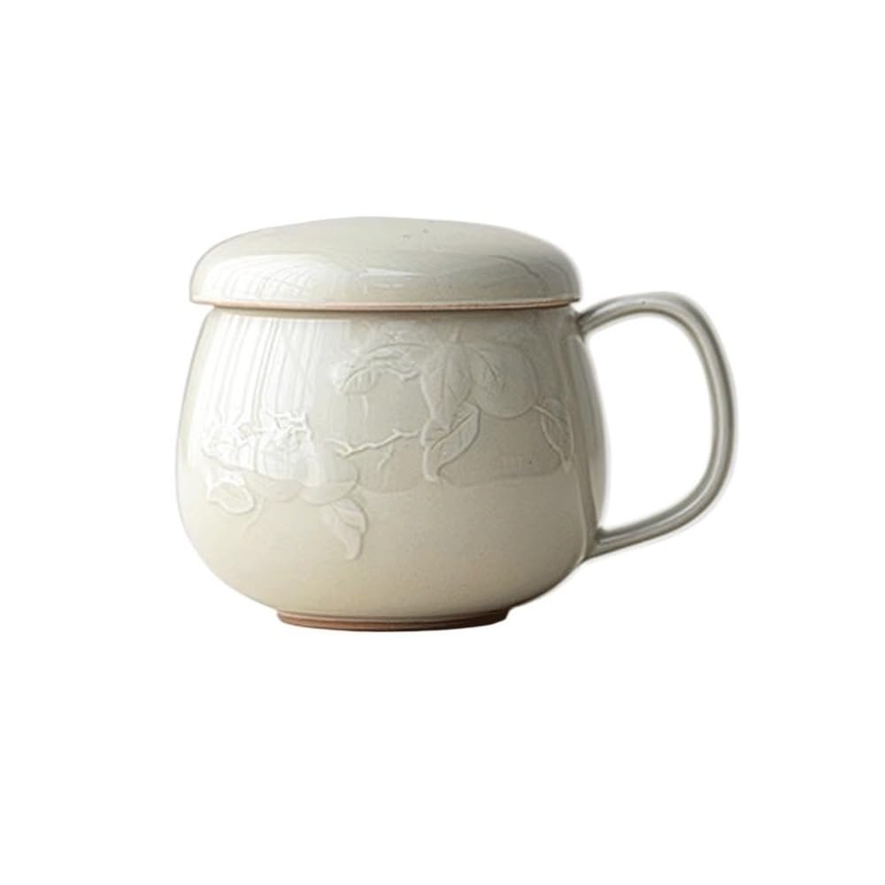 Filiżanka do herbaty i filtr z pokrywką, kubek ceramiczny zaparzający luźny liść herbata torba kawa mleko (szary)