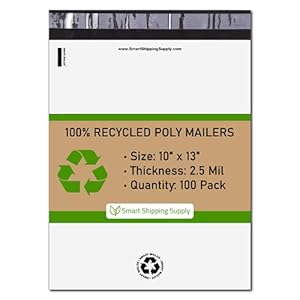 100 Count, 10×13 inch 100% Recycled Poly Mailers Eco Friendly Packaging Envelopes Supplies Mailing Bags 2.5 Mil Thick – SMART Mailer