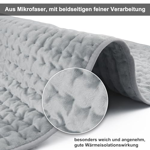 Heizkissen mit Abschaltautomatik, 84 x 43 cm Elektrisches Wärmekissen mit Schneller Heiztechnik und Timer, Sicheres Wärmepads aus Weiches Flanell für Rücken Nacken Schulter, Grau
