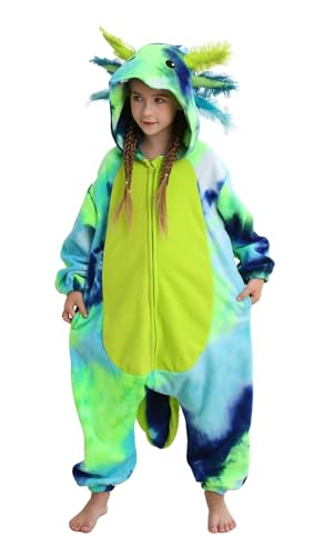 ULEEMARK Axolotl Onesie Unisex Kids Hooded Animal Pajamas Fancy Dress Height for 150cm