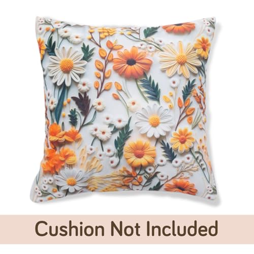 Image of HOKIPO 'Nature Muse 7D' Premium HD Printed Holland Velvet Sofa Cushion Cover | 16x16 Inch (40x40 cm) | Pack of 2, Marigold Bloom (IN-923-D7*2)
