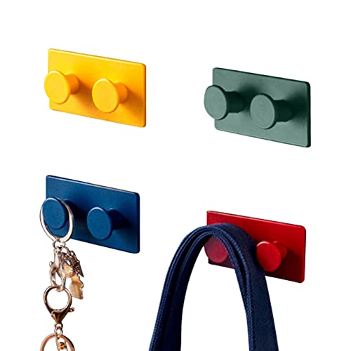Ganchos Adhesivos Multicolores para Pared - Empalme para Colgar Llaves, Carteras, Toallas, Enchufe - Autoadhesivos Montados en la Pared (4 Piezas)