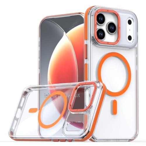 Coque iPhone 14 Pro Max transparente antichoc à aimant intégré orange