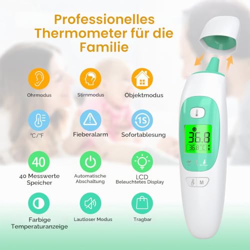 Fieberthermometer Kontaktloses Stirn- und Ohrfieberthermometer Digitales Medizinisches...
