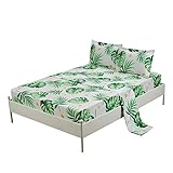 MAG 4 Pcs Bamboo Sheets Leaf Sheets Tree Print Full Size Sheet Set White Based, Super Soft Microfibe