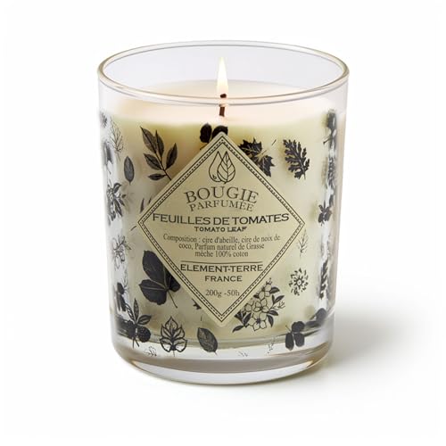 ELEMENT-TERRE Vela perfumada de 200 Gramos, 50 Horas de Perfume de Hojas de Tomates, Cera Vegetal, no aplicable