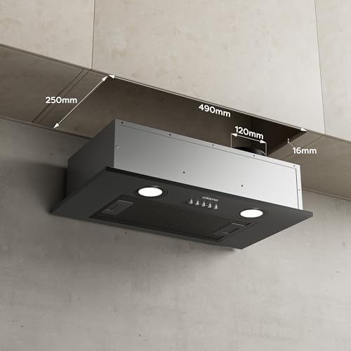 CIARRA CBCB5913A Dunstabzugshaube Lüfterbaustein 52cm breit Einbau 300m³/h Abluft Einbauhaube 3 Leistungsstufen Kompatibler CBCF005 Aktivkohlefilter Schwarz