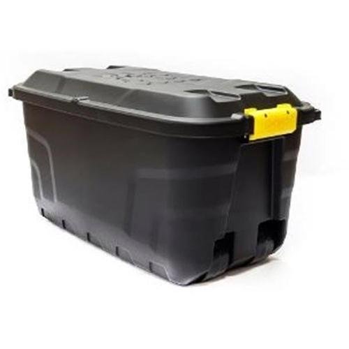 Strata Storage Trunk with Lid and Wheels 75Litres W420xD770xH400mm Heavy Duty Black Ref XW441-BLK/YEL-SP 137729