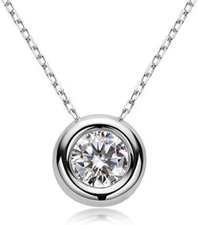 Moissanite Necklace for Women, 1-2 CT Solitaire Pendant 925 Sterling Silver Diamond Necklaces Round D-E Color VVS1 Clarity White Gold Plated Necklaces Mother's Day Wedding Gifts for Her (Round Solitaire -1CT)