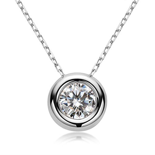Moissanite Necklace For Women, 1-2 Ct Solitaire Pendant 925 Sterling Silver Diamond Necklaces Round D-E Color Vvs1 Clarity White Gold Plated Necklaces Mother's Day Wedding Gifts For Her (Round Solitaire -1Ct) #TOP13