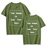 Personalisierte T Shirt Damen Herren Individuell Tshirt mit Eigenem Foto und Text T-Shirt Selbst Gestalten Custom Sommer Oberteile Tops Vorne/Hinten DIY Geschenke für Kinder Frauen,Army Green