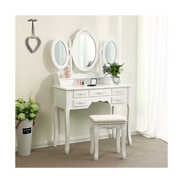 Dressing table, stool and mirror, 7 drawers, 3 mirrors - Image 3