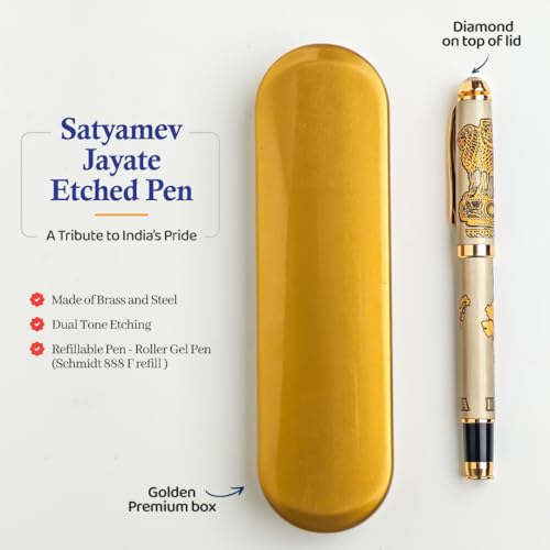 Image of Satyamev Jayate & I Love India Personalized Pen Stylish Engraved Metal Pen, Gift for Patriotism & Office Use, Brown