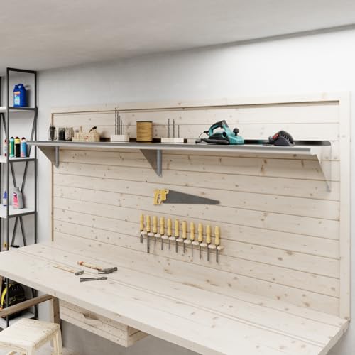 Image of AmGood 12 in. x 96 in. Stainless Steel Wall Shelf | NSF | Metal Shelving | Garage, Laundry, Storage, Utility Room | Restaurant, Commercial Kitchen