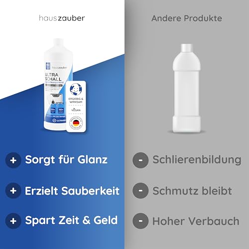 hauszauber® - Ultraschallreiniger Konzentrat [EXTRA ERGIEBIG] 1000 ml - Reinigt Brillen, Schmuck, Zahnersatz, Münzen, Kleinteile etc. - Für Ultraschallgeräte & Ultraschallbad