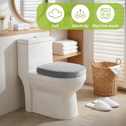 APLZGMG Soft Microfiber Toilet Lid Cover, Machine Washable Toilet Lid Cover Fits Most Round & Elongated Toilets Lids, Adjustable Toilets Seat Covers, Plush & Cozy Bathroom Accessories Decor(Grey)