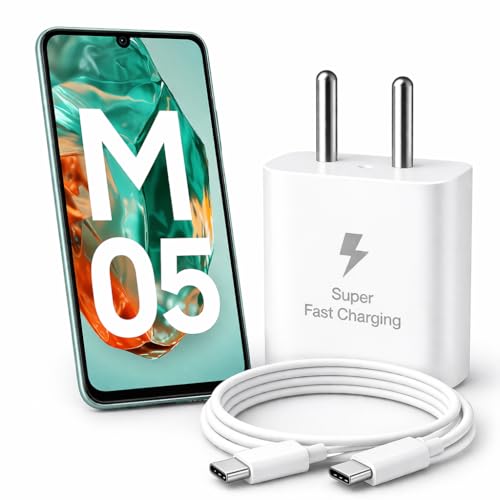 Image of 25W Charger for Samsung Galaxy M05 with Type-C to C Cable | Super Fast Charging PD Adapter for Galaxy S26 /S25 Ultra, S24 FE, M17e /A36 /A16, M15 /M17 /M55 5G, F17 /F70e /Z Fold & S /A /M /F /Z Series Phones