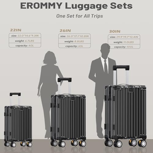 Luggage Sets 3 Piece, Lightweight Hardshell Luggage Sets with Double Spinner Wheels, ABS+PC Hardside Suitcase Set with TSA Lock & YKK Zipper for Women Men Travel, Expandable, 20/24/28 Inch, Black2