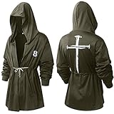 FMYONF Herren Kapuzenpullover Steampunk Vintage Kordelzug Mantel Retro Punk Kapuze Sweatjacke Teenager Strickjacke Schwarz Domina Outfit Herren(A-Armeegrün,XL)