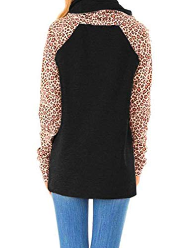 Qearal Women's Long Sleeve Tunic Tops Cowl Neck Leopard Print Color Block Casual Raglan Sweatshirts XL Black-1
