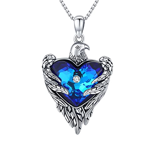 JUSTKIDSTOY Eagle Necklace for Women 925 Sterling Silver Hawk Bald Eagle Pendant Necklace with Blue Crystal Jewelry Graduation Gifts for Daughter Girlfriend