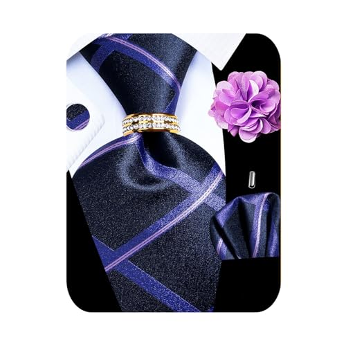 Image of 5PCS Mens Premium Silk Tie, Pocket Square, Cufflinks, Drilled Tie Ring and Lapel Pin Set for Wedding Groom Party