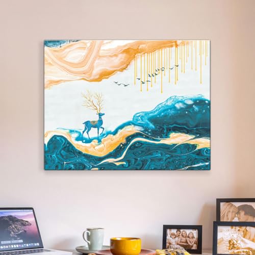 Image of ArtX Canvas Deer Painting, Big Size Scenery, Abstract Painting, Painting for Living Room Bedroom, Multicolor, Nature, 58.0 X 45.0 cm, Set of 1