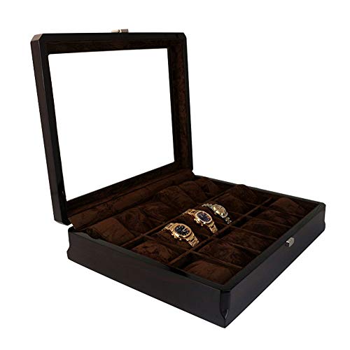 Vobajf Caja de Almacenamiento de Reloj 18 Ranura de la Caja de Madera con Tapa de Cristal Caja de Reloj de la Caja del Organizador de visualización for Hombres Mujeres Cajas de Reloj Cover