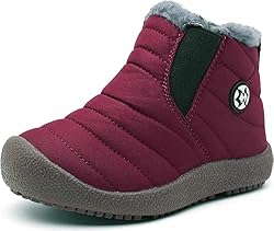 Gaatpot Botas de Nieve para Niños Invierno Calentar Forradas Botines Niña Niño Impermeables Planas Botas Suave Antideslizantes Rojo(Burgundy) 30.5 EU = 31 CN
