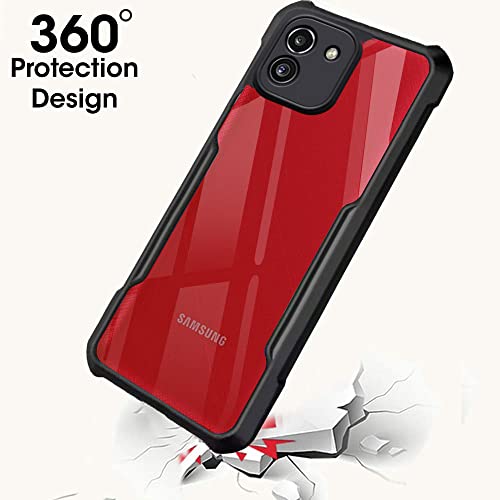 Image of TheGiftKart Shockproof Crystal Clear Back Cover Case for Samsung Galaxy A03 | 360 Degree Protection | Protective Design | Transparent Back Case Cover (PC & TPU, Black Bumper)
