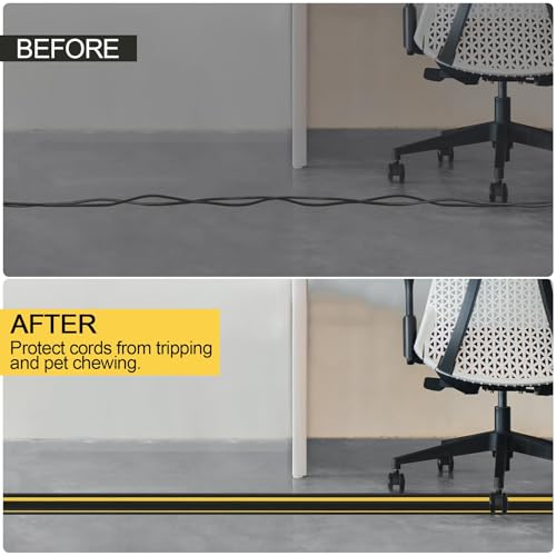 Image of MYFAMIREA 30FT Floor Cord Cover Heavy Duty Cable Cover Protector with 3 Channels Extension PVC Floor Wire Cover Outdoor Cord Hider Management Cord Cover for Wire on Floor for Home Office Outdoor