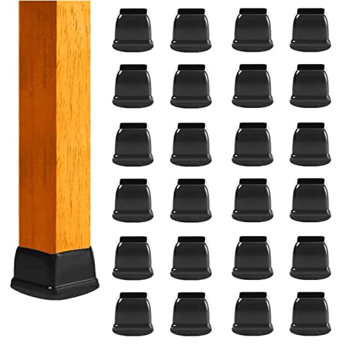 Small Square Silicone Chair Leg Floor Protectors with Wrapped Felt, Black Furniture Leg Caps, Anti Scratch Anti-Noise, 24 Pcs (Fit: 0.5" - 0.75").