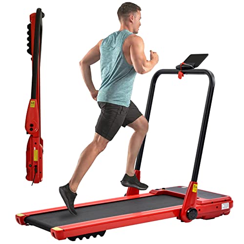 Elektrisches Laufband für zu Hause 1-12 KM/H,Faltbare Walking-Jogging-Maschine,CANMALCHI Fitness Übungs Cardio Laufband mit LED Anzeige und Bluetooth-Lautsprecher,1,5 PS Leiser Motor (Rot) Cover