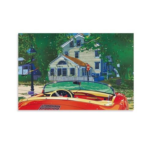 鈴木英人 イラスト ハワイ 自動車 風景 ポスター (13) ホーム装飾 パネル 壁アート 現代壁掛け 絵画 版画 芸術作品 インテリア12x18inch(30x45cm)