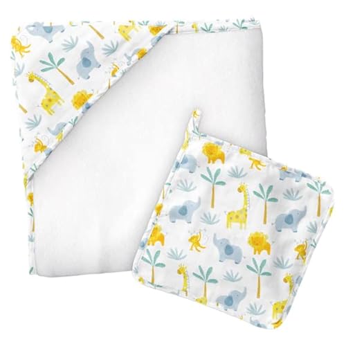 Image of Stephen Joseph Baby Muslin Hooded Towel with Washcloth, Zoo