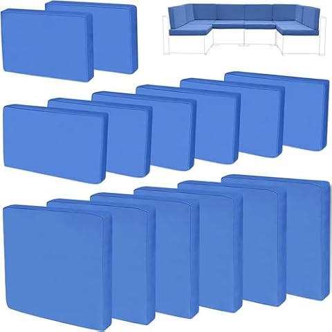 FKSLIFE 14Pieces Patio Cushion Covers Replacement,Outdoor Couch Cushions Covers Waterproof Furniture Cushion Covers Slipcovers Set with Zippers,Cover Only(Blue, 23.6×23.6×3.35 inches) Cover