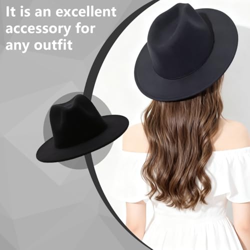 Sombrero Fedora Panamá plano negro de ala ancha para mujer miniatura 3