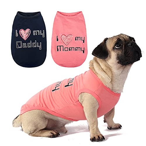 2 Pack Cute Dog Sleeveless Shirts for Puppy Dogs I Love My Mommy & I Love My Daddy Pattern Apparel Clothes Marine Blue & Pink XXL