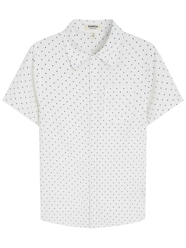 ScHaXjm Boys Polka Dots Dress Shirts Pure Cotton Short Sleeve Button Down Shirt Toddler Pastel Summer Shirt for 4-12 Years White