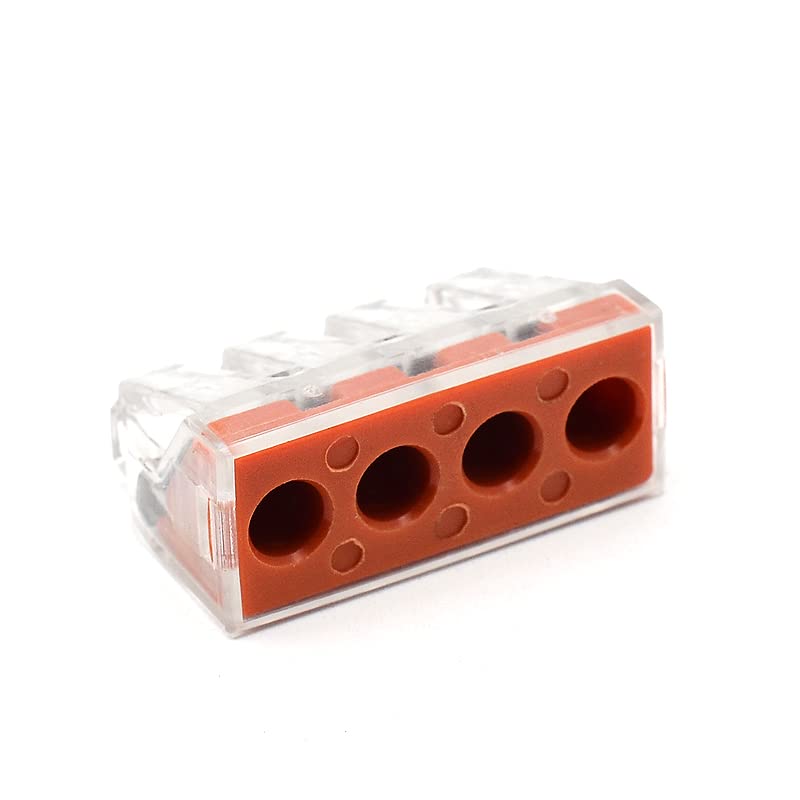 20pcs 4 Port Push-in Electrical Wire Connector, PCT-104D Quick Connection Terminal, Non-Twist Connector for 18-9 AWG Solid Stranded Wires